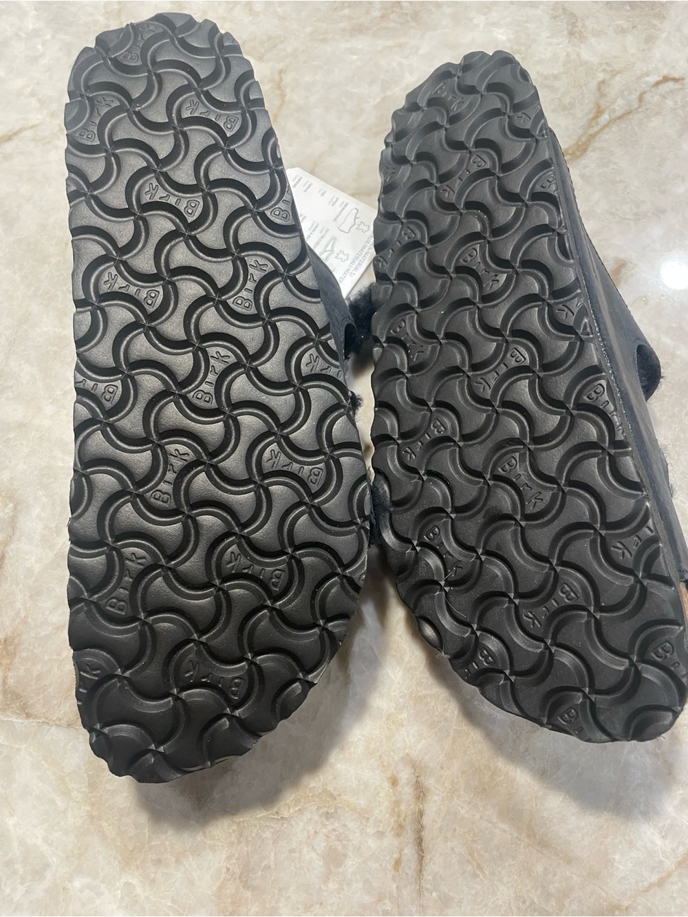 Birkenstock Triple Strap Shearling Sandals in Black - Picture 2 of 6